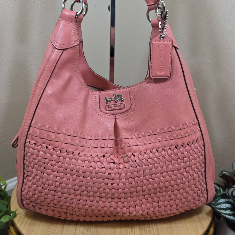 Coach Madison Maggie Woven Leather Shoulder Bag Salmon Pink F23385 Leather - Picture 2 of 16